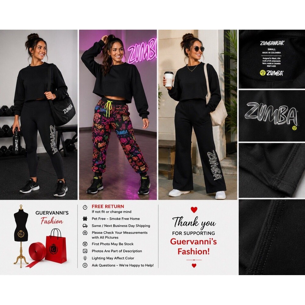 Zumba Wear Small Black Love Sweatpants Logo Athletic Crop Pant Fitness Activewea